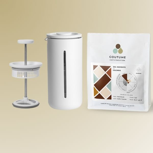 Kit cafetière à piston Timemore et cafés Coutume